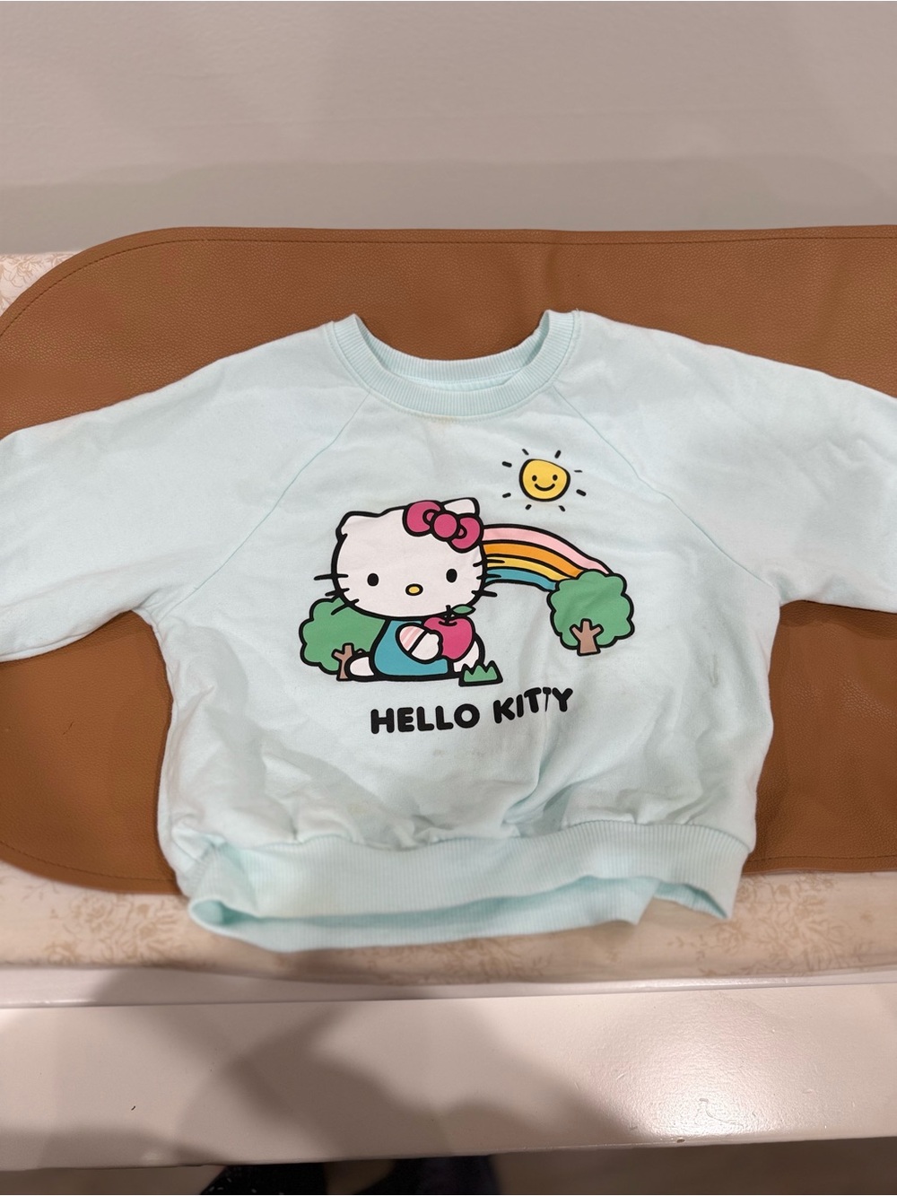 Hello Kitty Mint Green Kids Crewneck Sweatshirt with Rainbow Graphic